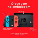 Nintendo, Console, Nintendo Switch, Nacional, V2, Portátil e Doméstico, Bateria de até 9 Horas, Inclui Joy-Con com Suporte e Alças, 1 ano de Garantia, Azul Neon e Vermelho Neon