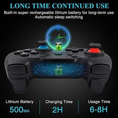 Controlador sem fio para Nintendo Switch &Switch Lite, Bluetooth Switch PRO Controlador Gamepad com Dual Shock, 6-Axis Gyroscope, Turbo - Preto