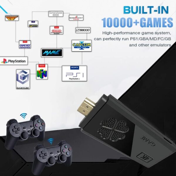 Vídeo Game Retrô 4K 64G com 10.000 Jogos, HD Display, Vídeo Game Stick para PS1/GBA/FC/MD, Clássico Retro Video Game Retrô Lite para Monitor de Projetor de TV