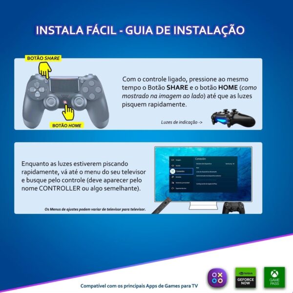 Controle game para TV compatível com Samsung LG Sony AOC Phillips Gaming Hub Xbox Games pass Geforce Now Cloud Gaming Tizen e Web OS