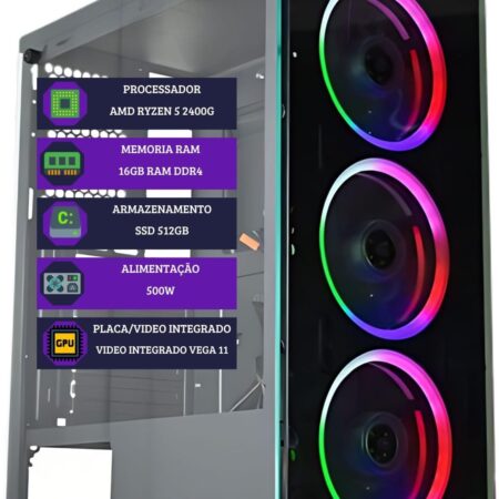 PC Gamer DreamComputers AMD Ryzen 5 2400G, 16GB de RAM DDR4, SSD 512 GB, Gráficos Radeon RX Vega 11, Gabinete GAMER