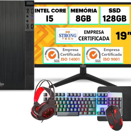 Computador Completo Kit Gamer Pc Intel Core i5 8GB SSD 128GB Monitor 19" Cpu Hdmi Strong Tech