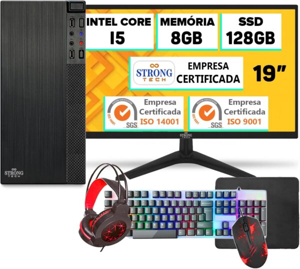 Computador Completo Kit Gamer Pc Intel Core i5 8GB SSD 128GB Monitor 19" Cpu Hdmi Strong Tech